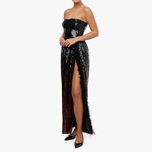 Weworewhat corset feathered sequined gown